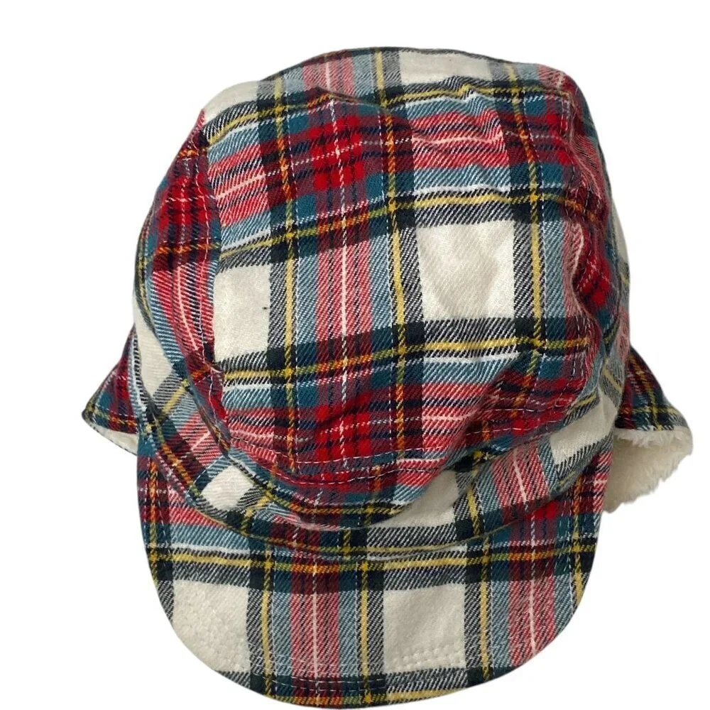 Baby Gap Red Plaid Hat 6-12mos Fleece Lined Trapper Hat